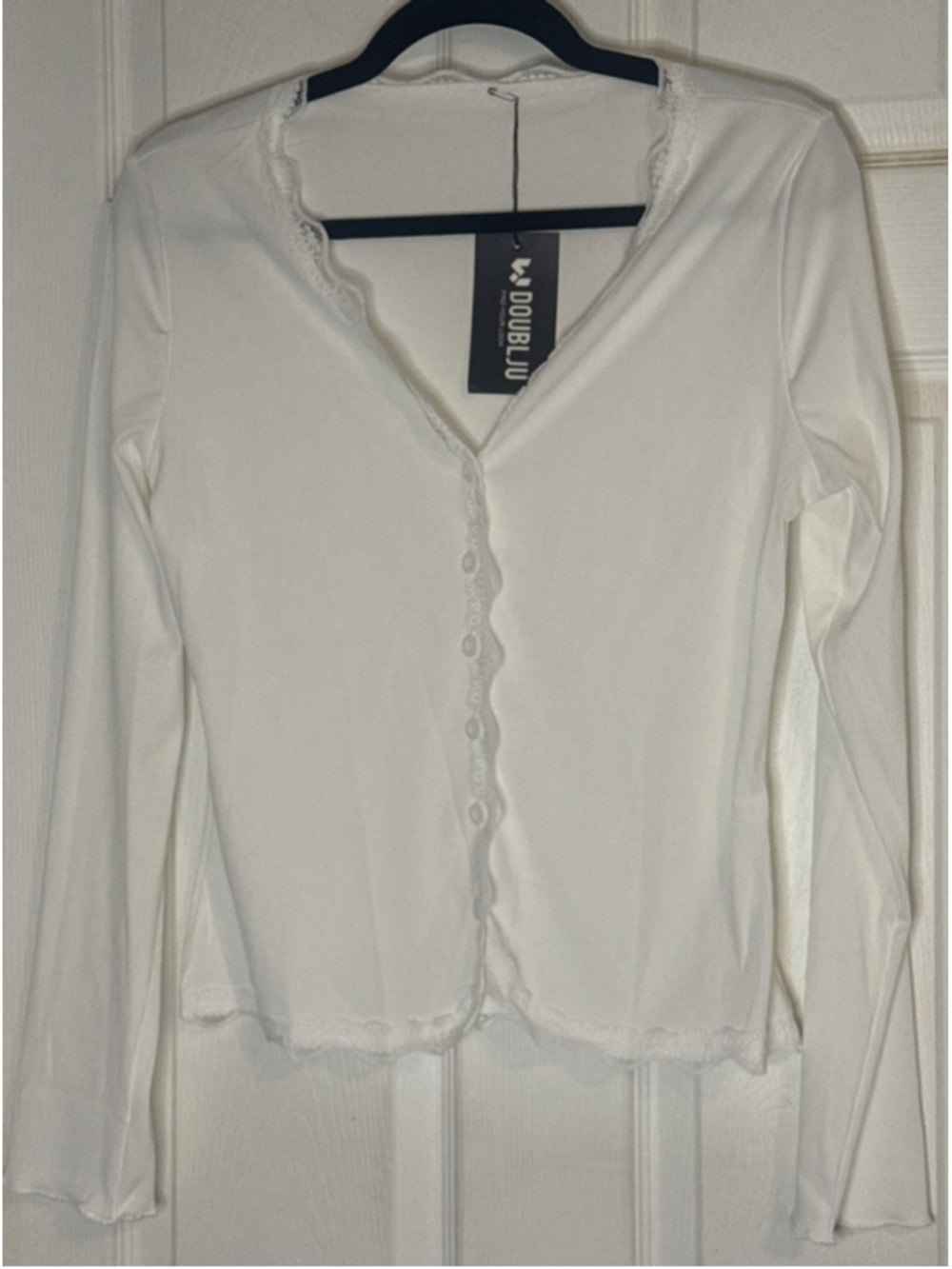DOUBLJU White Ribbed Cardigan XL